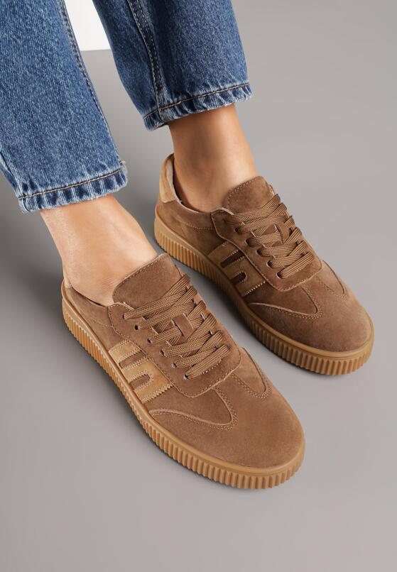 Brązowe Sneakersy Tenisówki ze Skóry Naturalnej z Geometrycznym Motywem Haleria 3