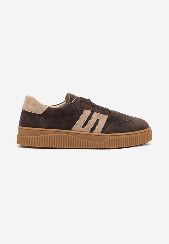 Ciemnobrązowe Sneakersy Tenisówki ze Skóry Naturalnej z Geometrycznym Motywem Haleria 4