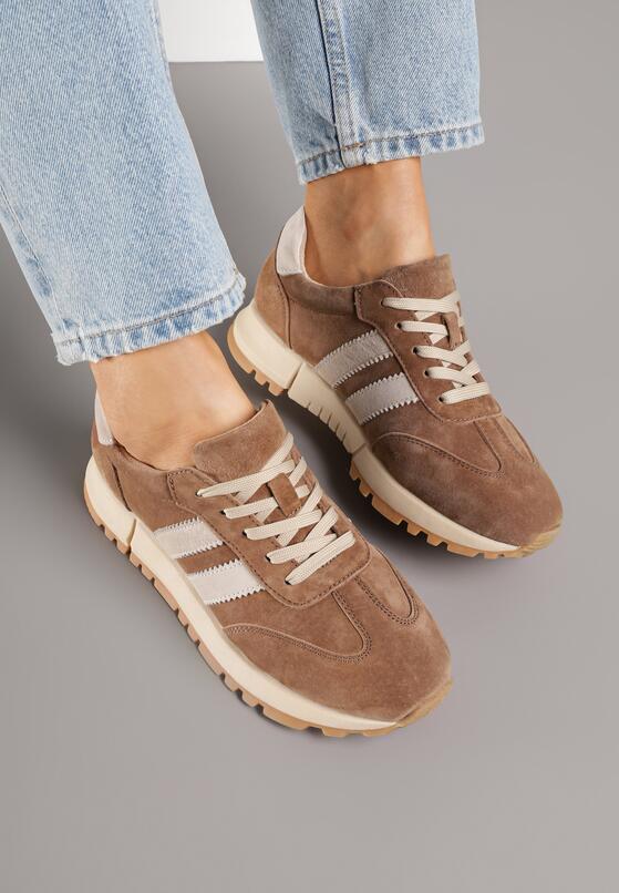 Brązowe Skórzane Sneakersy z Ozdobnymi Paskami Felindda 3