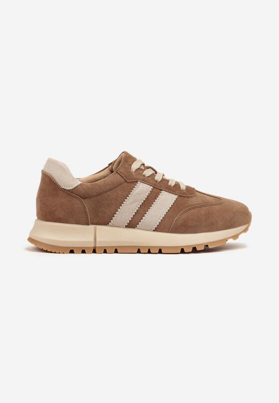 Brązowe Skórzane Sneakersy z Ozdobnymi Paskami Felindda 4