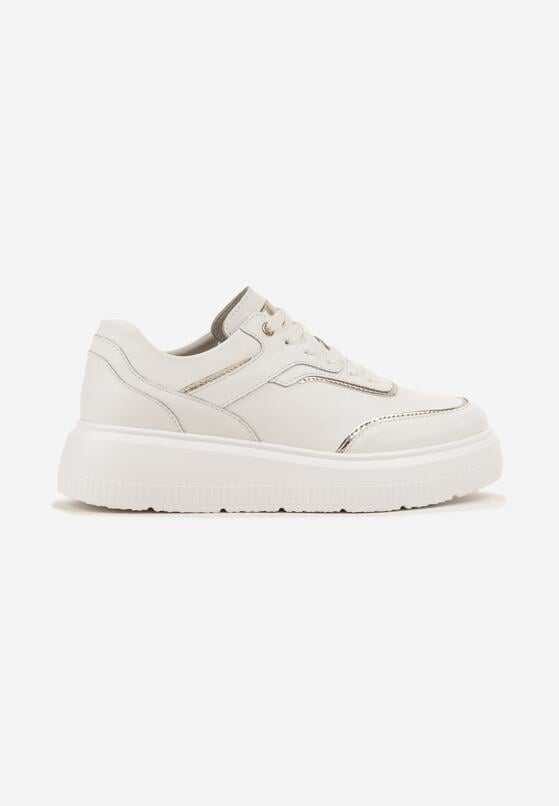 Białe Skórzane Sneakersy na Grubej Podeszwie z Metalicznymi Wstawkami Halalina 4