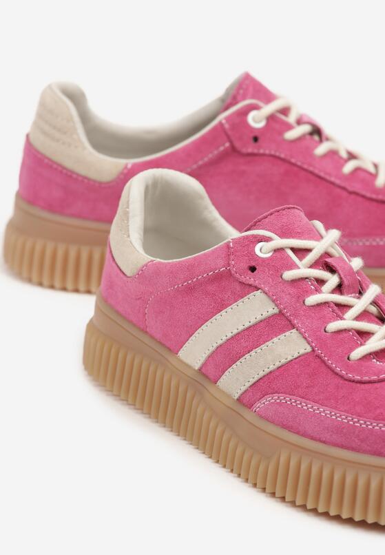 Fuksjowe Skórzane Sneakersy Klasyczne Tenisówki z Zamszu Naturalnego Teniresela 6