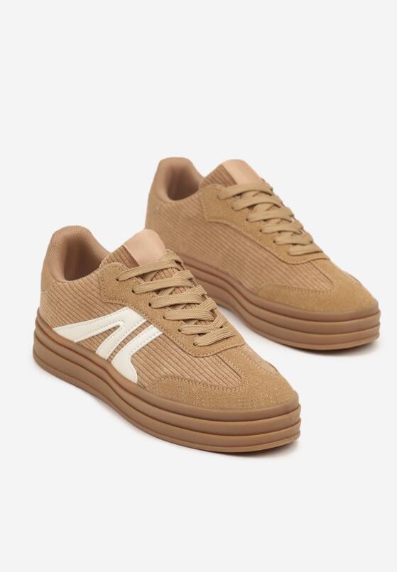 Ciemnobeżowe Sneakersy w Stylu Tenisówek na Grubej Podeszwie z Geometrycznym Wzorem Wevirra 5
