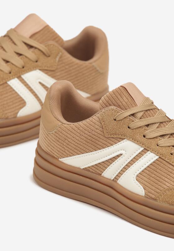 Ciemnobeżowe Sneakersy w Stylu Tenisówek na Grubej Podeszwie z Geometrycznym Wzorem Wevirra 6