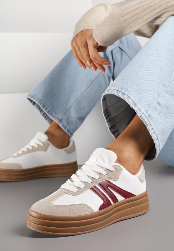 Białe Sneakersy w Stylu Tenisówek na Grubej Podeszwie z Geometrycznym Wzorem Wevirra 2