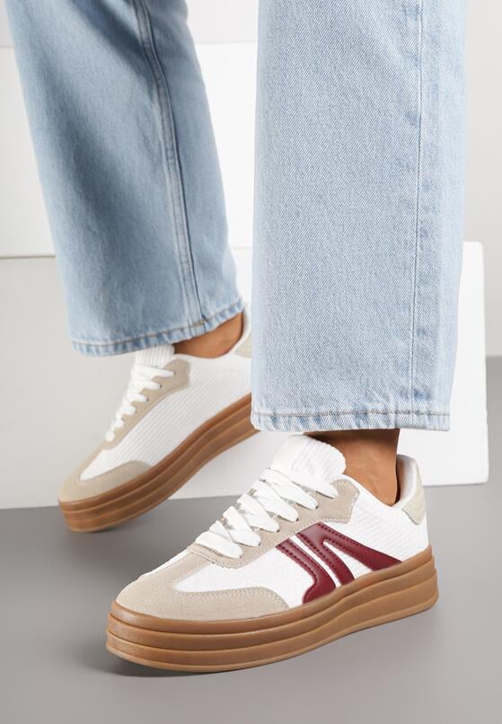 Białe Sneakersy w Stylu Tenisówek na Grubej Podeszwie z Geometrycznym Wzorem Wevirra 1