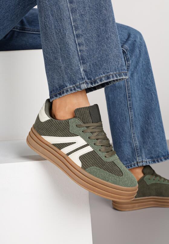 Zielone Sneakersy w Stylu Tenisówek na Grubej Podeszwie z Geometrycznym Wzorem Wevirra 2