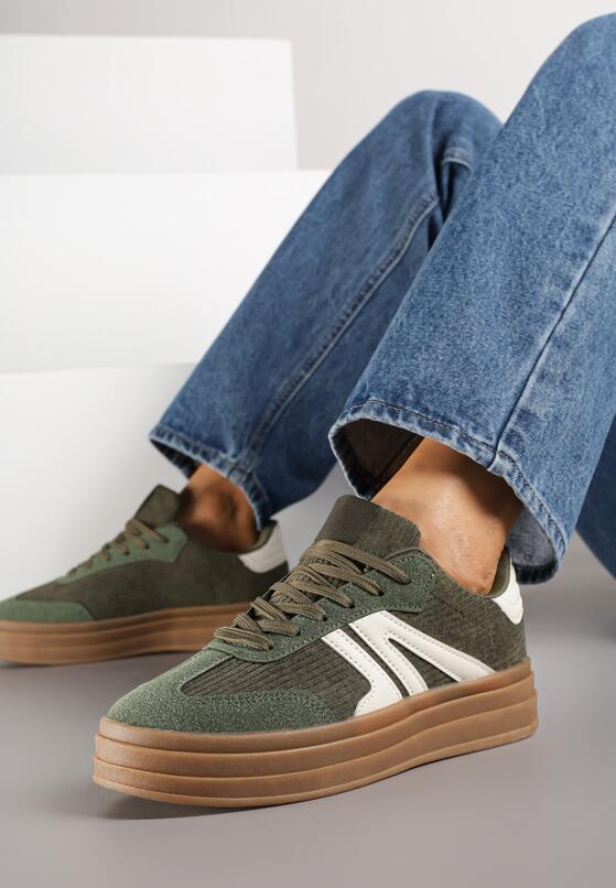 Zielone Sneakersy w Stylu Tenisówek na Grubej Podeszwie z Geometrycznym Wzorem Wevirra 1