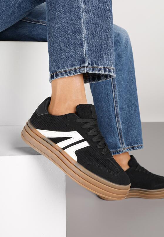 Czarne Sneakersy w Stylu Tenisówek na Grubej Podeszwie z Geometrycznym Wzorem Wevirra 2