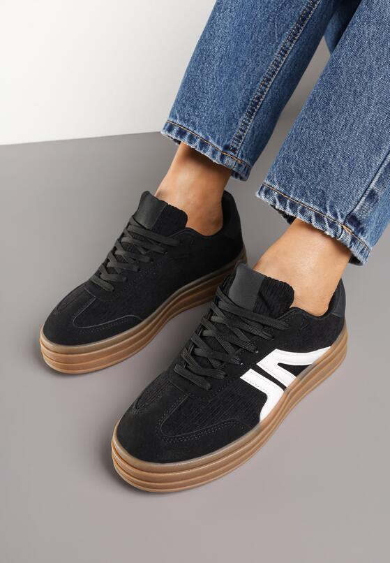 Czarne Sneakersy w Stylu Tenisówek na Grubej Podeszwie z Geometrycznym Wzorem Wevirra 3
