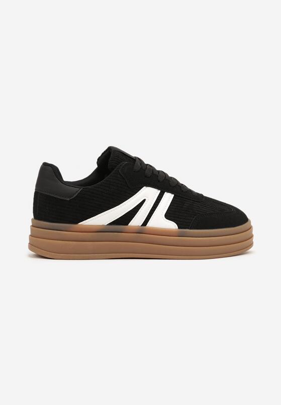 Czarne Sneakersy w Stylu Tenisówek na Grubej Podeszwie z Geometrycznym Wzorem Wevirra 4