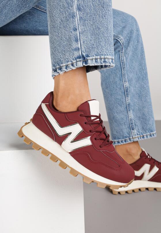Bordowe Sneakersy z Geometrycznym Wzorem Naloriene 2