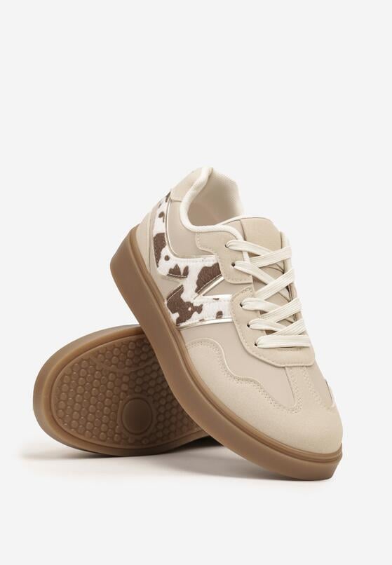 Beżowe Sneakersy z Geometrycznym Wzorem Nariale 5