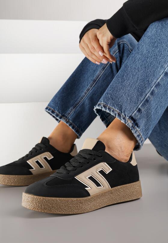 Czarne Sneakersy z Geometrycznym Wzorem Adelnaria 2