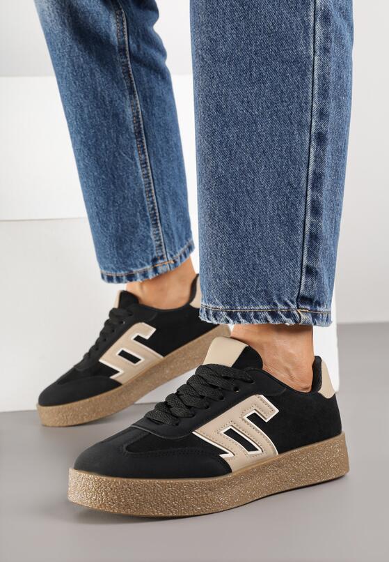 Czarne Sneakersy z Geometrycznym Wzorem Adelnaria 3