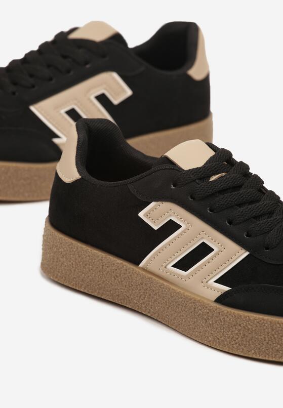 Czarne Sneakersy z Geometrycznym Wzorem Adelnaria 6