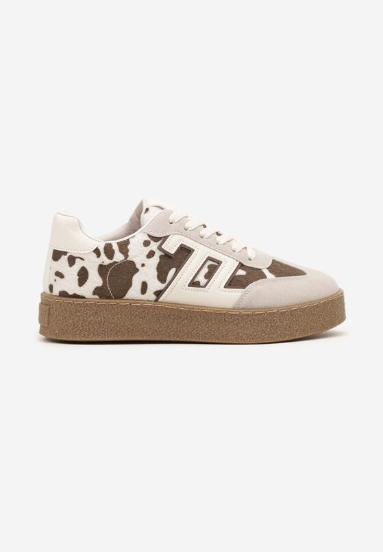 Beżowo-Brązowe Sneakersy z Geometrycznym Wzorem Adelnaria 4