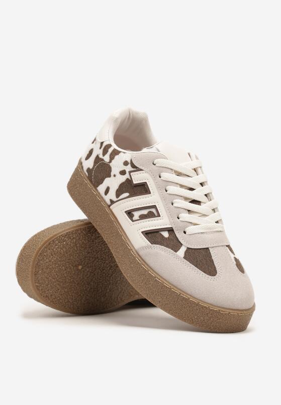 Beżowo-Brązowe Sneakersy z Geometrycznym Wzorem Adelnaria 5