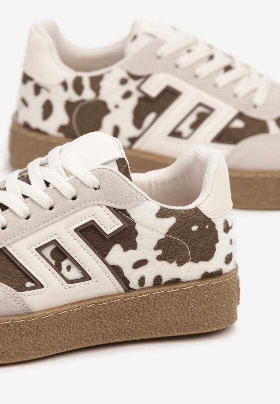 Beżowo-Brązowe Sneakersy z Geometrycznym Wzorem Adelnaria 6