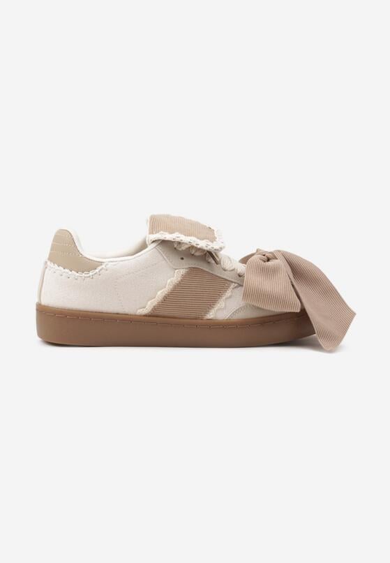 Beżowe Sneakersy z Kokardą Takima 4