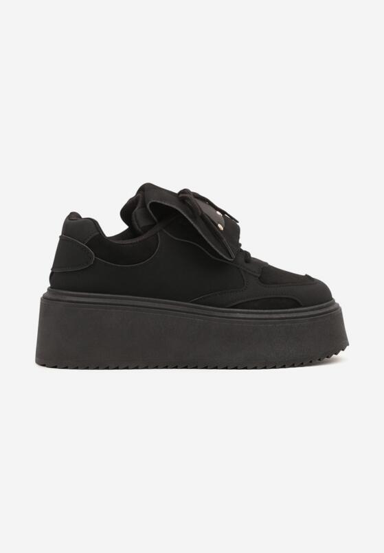 Czarne Sneakersy na Grubej Podeszwie z Wywiniętym Językiem i Kokardą Ellisare 4