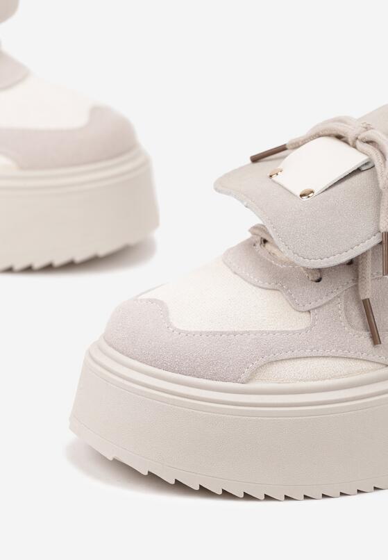 Beżowe Sneakersy na Grubej Podeszwie z Wywiniętym Językiem i Kokardą Ellisare 6