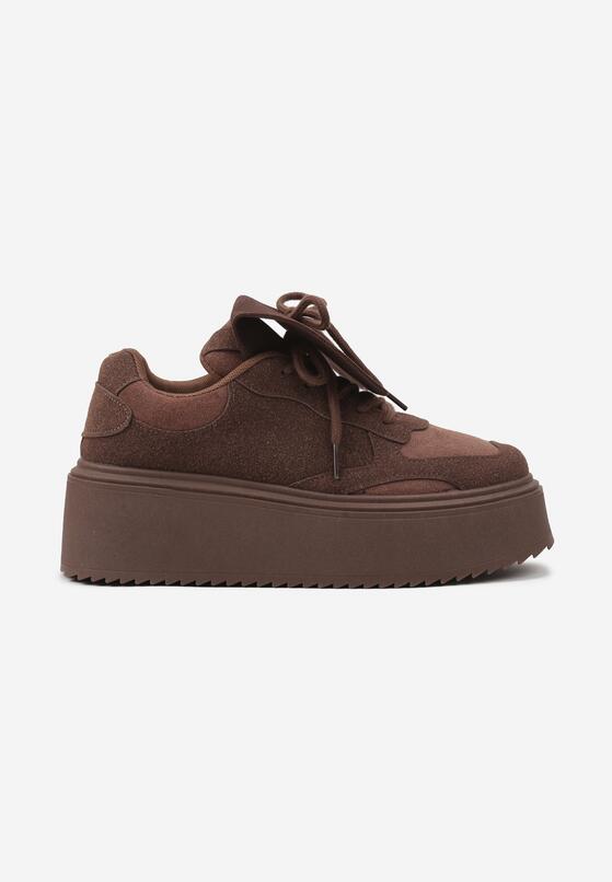 Brązowe Sneakersy na Grubej Podeszwie z Wywiniętym Językiem i Kokardą Ellisare 4