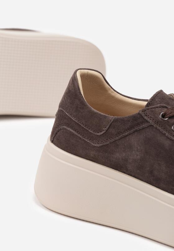 Ciemnobrązowe Zamszowe Sneakersy na Grubej Podeszwie Nalimiree 6