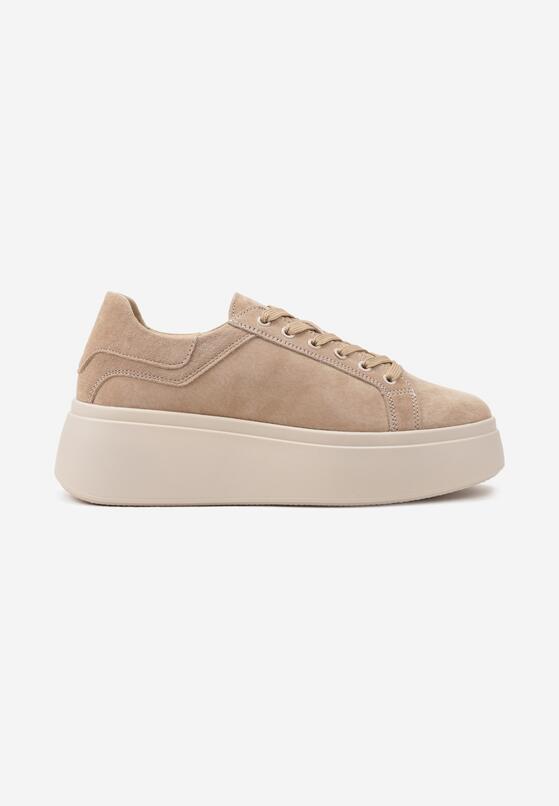 Beżowe Zamszowe Sneakersy na Grubej Podeszwie Nalimiree 4