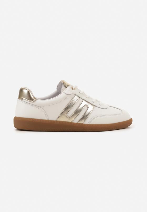 Białe Skórzane Sneakersy w Stylu Tenisówek z Geometrycznym Zdobieniem Zaravella 4