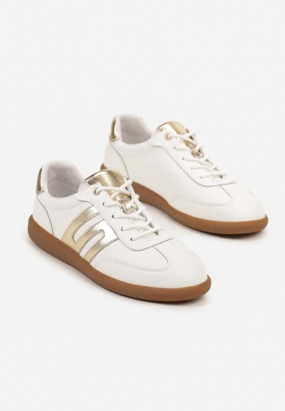 Białe Skórzane Sneakersy w Stylu Tenisówek z Geometrycznym Zdobieniem Zaravella 5