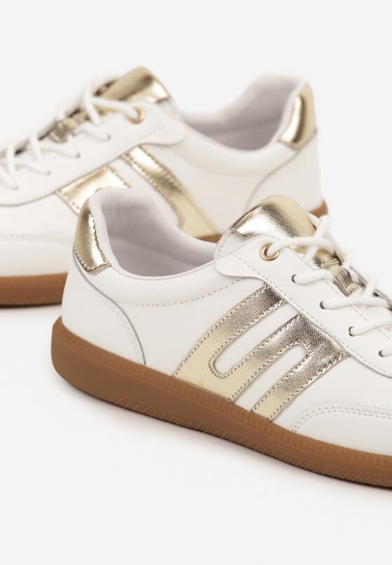 Białe Skórzane Sneakersy w Stylu Tenisówek z Geometrycznym Zdobieniem Zaravella 6
