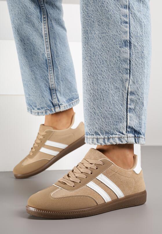 Ciemnobeżowe Sneakersy Ozdobione Paskami Nalierre 1