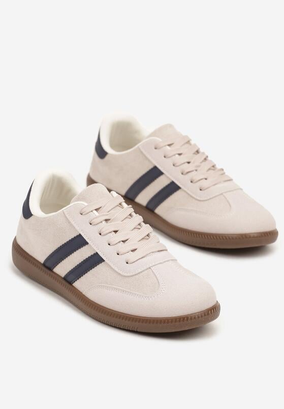 Beżowo-Granatowe Buty Sportowe Sneakersy z Paskami z Boku Nalovelle 2