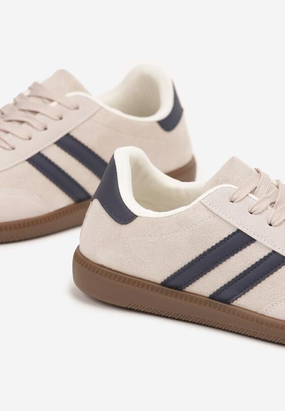 Beżowo-Granatowe Buty Sportowe Sneakersy z Paskami z Boku Nalovelle 3