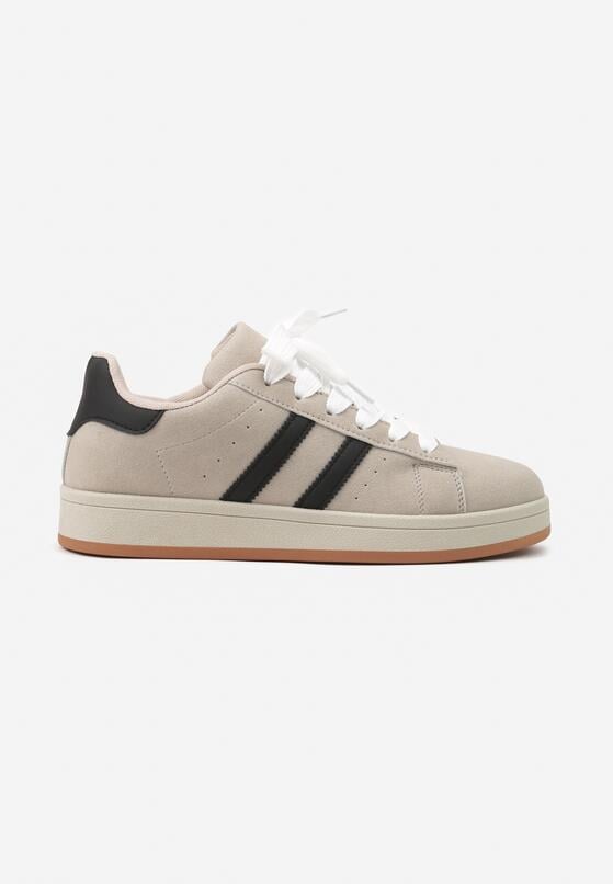 Beżowo-Czarne Buty Sportowe Sneakersy z Paskami z Boku Riliannea 1