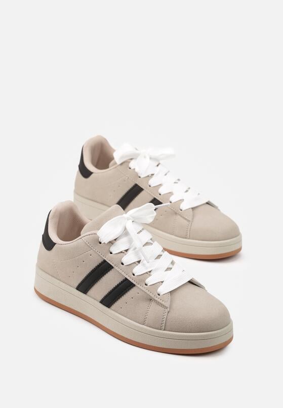 Beżowo-Czarne Buty Sportowe Sneakersy z Paskami z Boku Riliannea 2