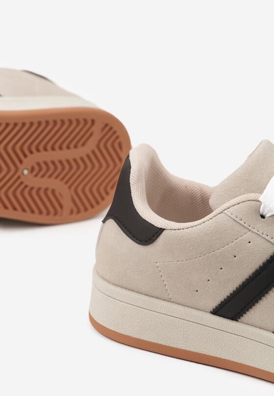 Beżowo-Czarne Buty Sportowe Sneakersy z Paskami z Boku Riliannea 3