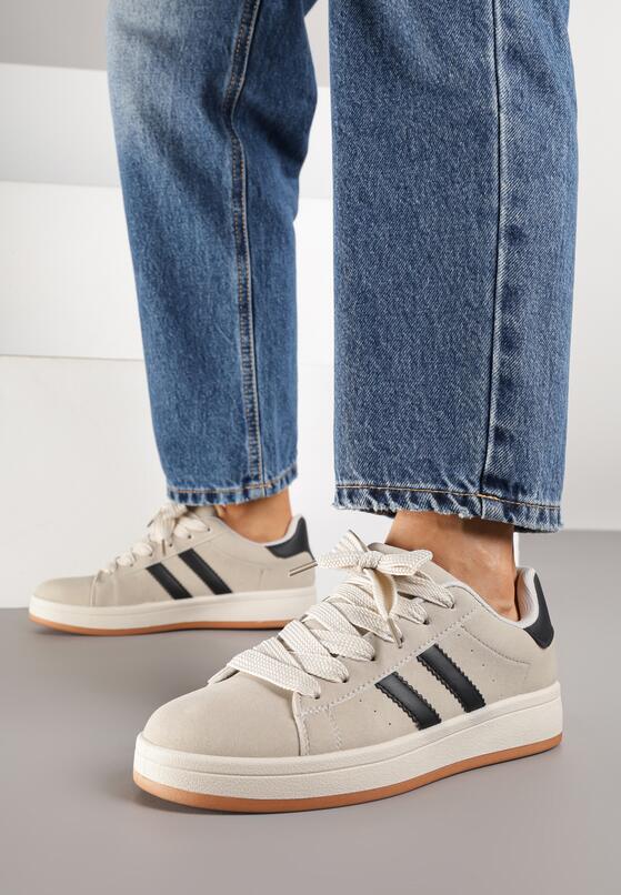 Beżowo-Czarne Sneakersy z Ozdobnymi Paskami Rilanira 2