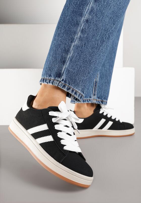 Czarno-Białe Sneakersy z Ozdobnymi Paskami Rilanira 2
