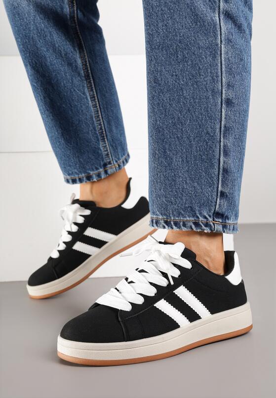 Czarno-Białe Sneakersy z Ozdobnymi Paskami Rilanira 1