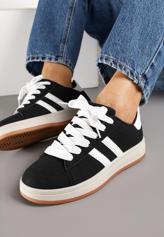 Czarno-Białe Sneakersy z Ozdobnymi Paskami Rilanira 3