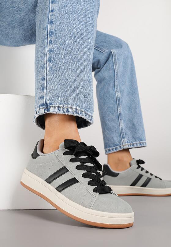 Szaro-Czarne Sneakersy z Ozdobnymi Paskami Rilanira 1
