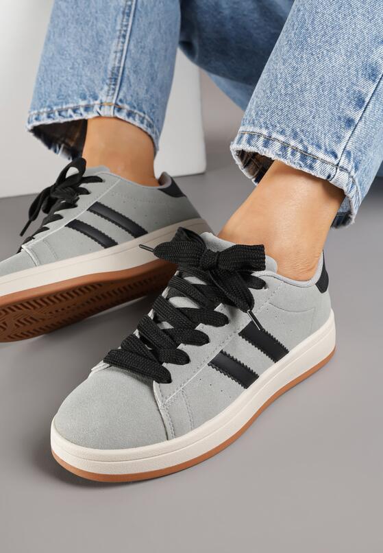 Szaro-Czarne Sneakersy z Ozdobnymi Paskami Rilanira 3