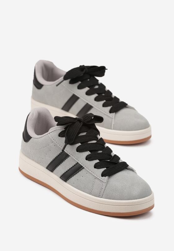 Szaro-Czarne Sneakersy z Ozdobnymi Paskami Rilanira 5