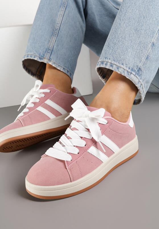 Różowo-Białe Sneakersy z Ozdobnymi Paskami Rilanira 3