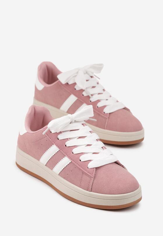 Różowo-Białe Sneakersy z Ozdobnymi Paskami Rilanira 5