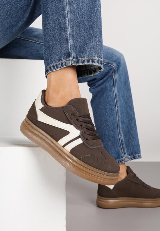 Brązowe Sneakersy w Stylu Tenisówek z Paskami Wiatalle 2