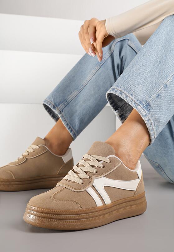 Beżowe Sneakersy w Stylu Tenisówek z Paskami Wiatalle 2