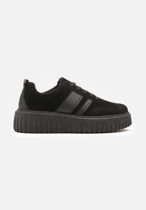 Czarne Sneakersy na Grubej Podeszwie z Tłoczeniem Rilunessa 4